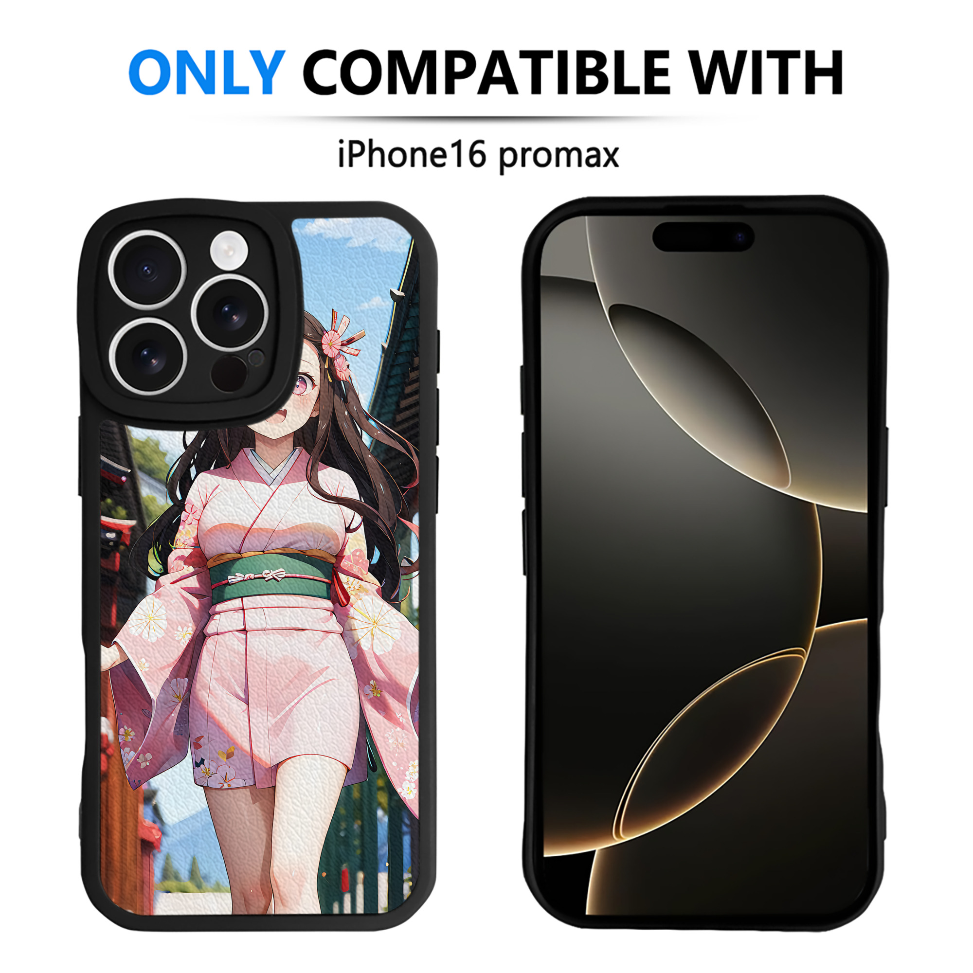 （画像用） 鬼滅の刃（きめつのやいば）竈門 禰󠄀豆子／かまど ねずこ Kamado Nezuko 【iPhone 16シリーズ対応】シリコンスマホケース（レザー調） 材質：シリコン